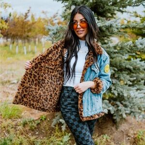 NWT Lala Forever Patched Trucker Jacket in Leopard